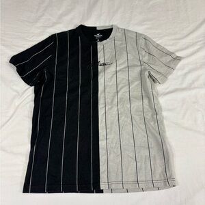 Hollister Mens Black/Gray Striped Short Sleeve T-Shirt L